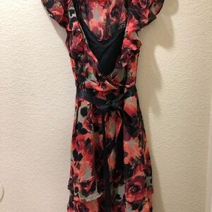 Elle Vibrant Red and Black Floral Midi Dress